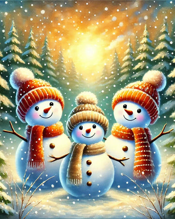 Adorable Kawaii Snowman Romance - Paint by Numbers