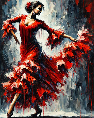 Dancer in a Captivating Red Dress - Paint by Numbers