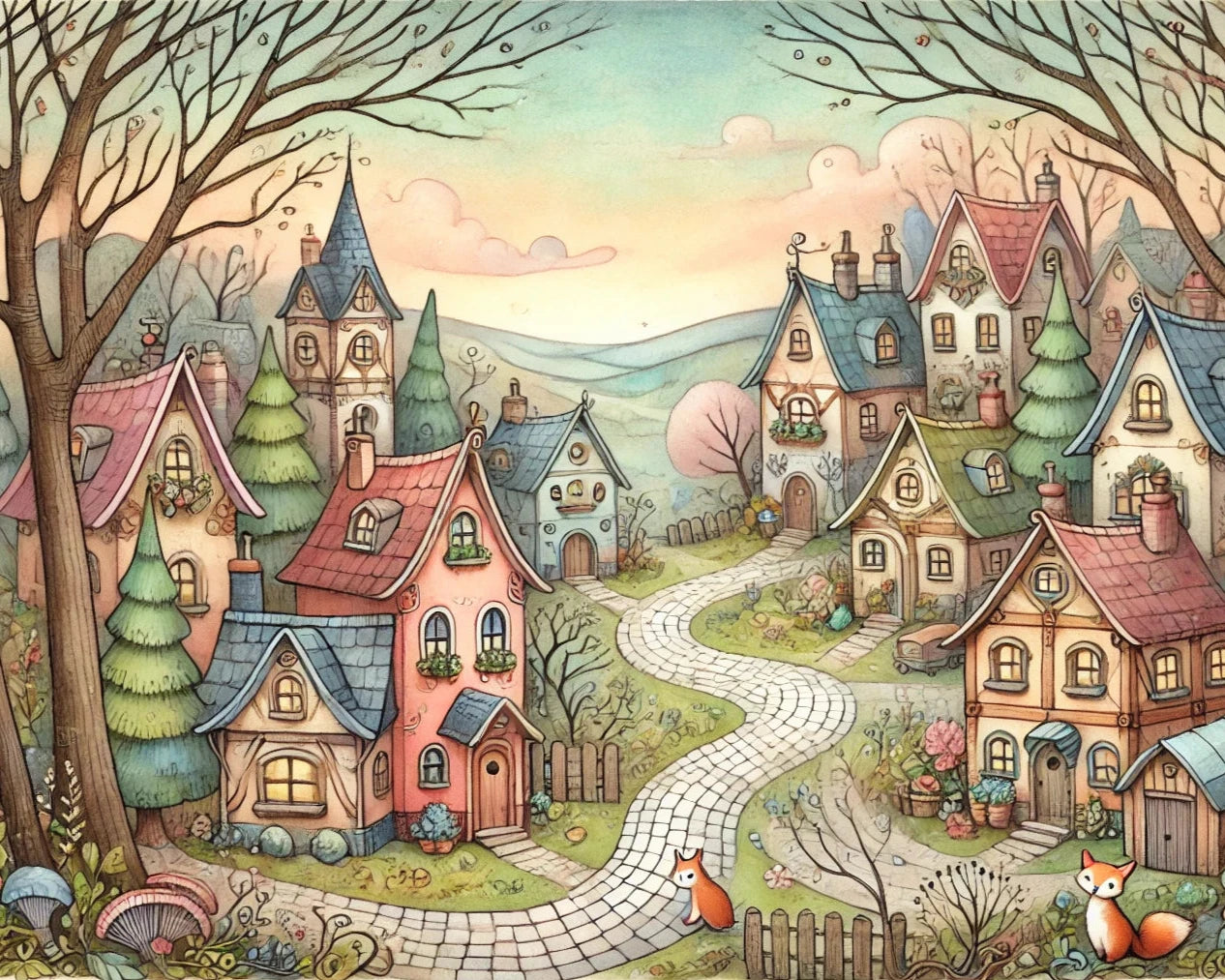 Charming Playful Village Delight - Paint by Numbers