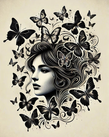 Woman with Black Butterflies - Paint by Numbers