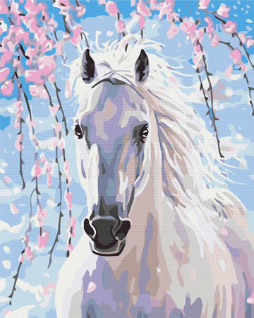 Horse in Sakura Flowers - Paint by Numbers