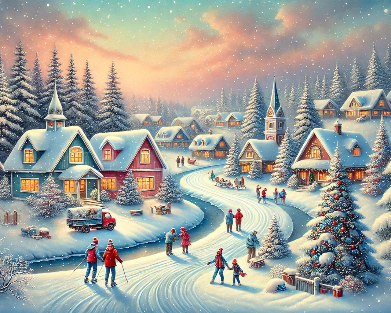 Charming Winter Wonderland Village - Paint by Numbers